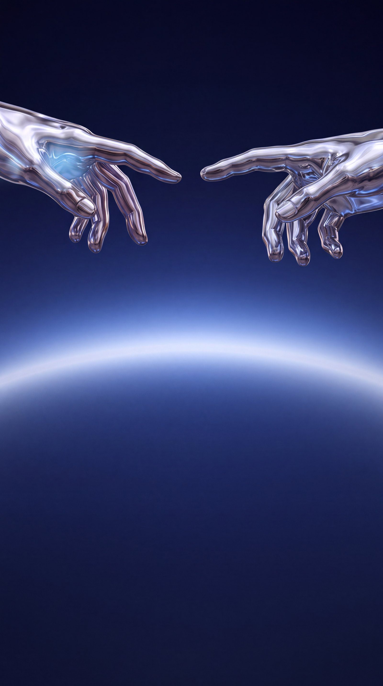 A robotic hand and a human hand about to touch